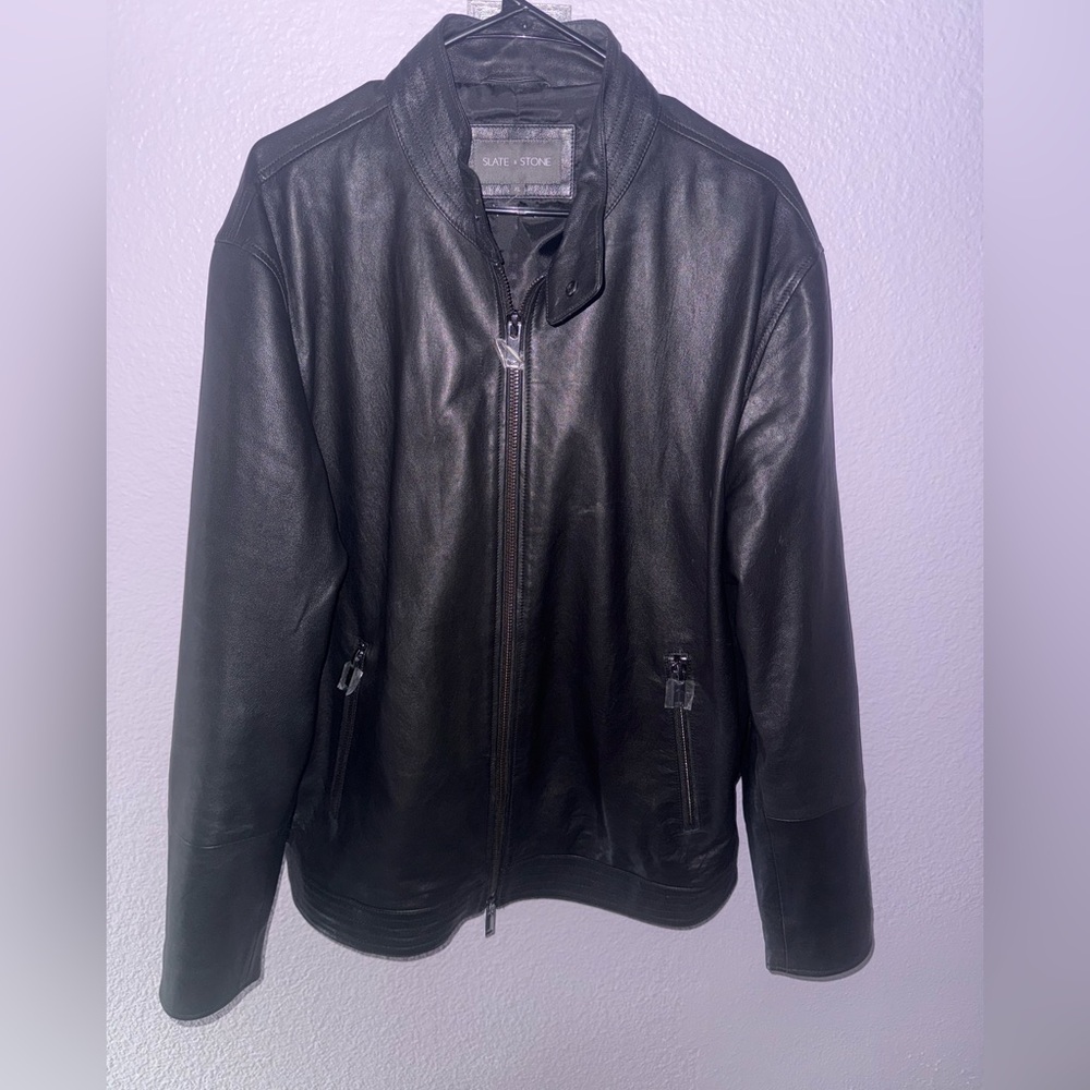 Slate & Stone Mens black lamb leather jacket size XL